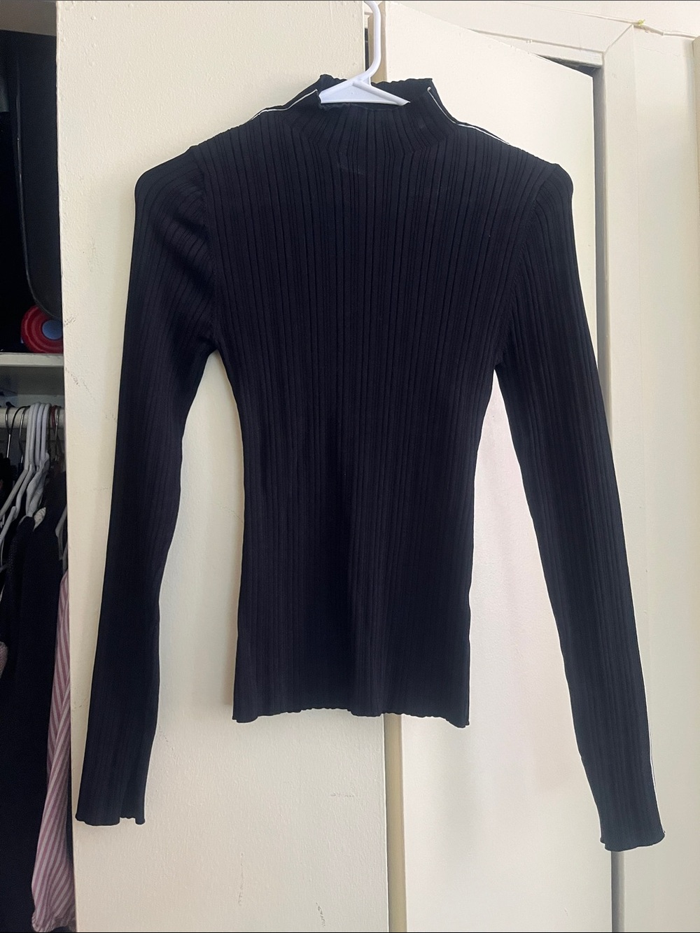 Zara Black Ribbed Long-Sleeve Mock Neck Top